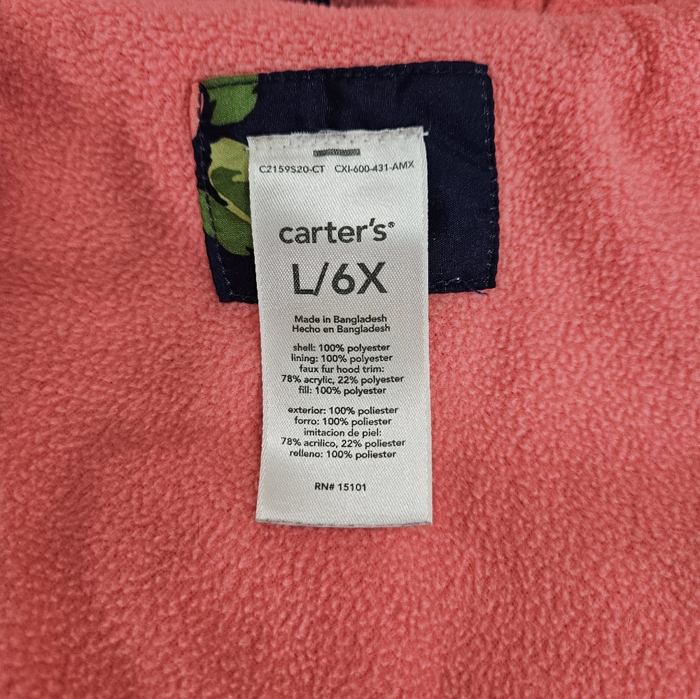 Carter's Blue And Pink Floral Puffer Jacket Girls Size Large 6X - Picture 13 of 13